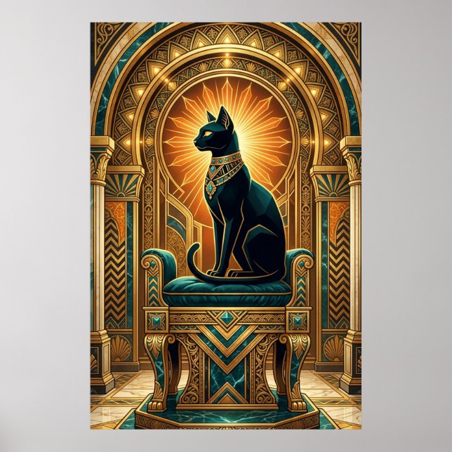 Affiche Art Deco Egyptian Throne Cat Wall Art (Devant)