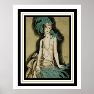 Affiche Art Deco "Flapper with Feathers" 16 x 20