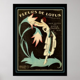 Affiche Art Deco "Fleurs de Lotus" Sheet Music Print 12x16