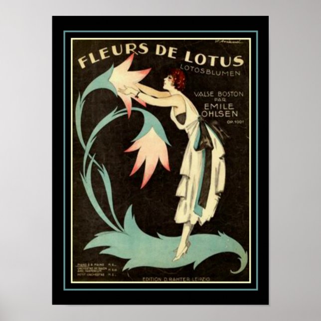 Affiche Art Deco "Fleurs de Lotus" Sheet Music Print 12x16 (Devant)