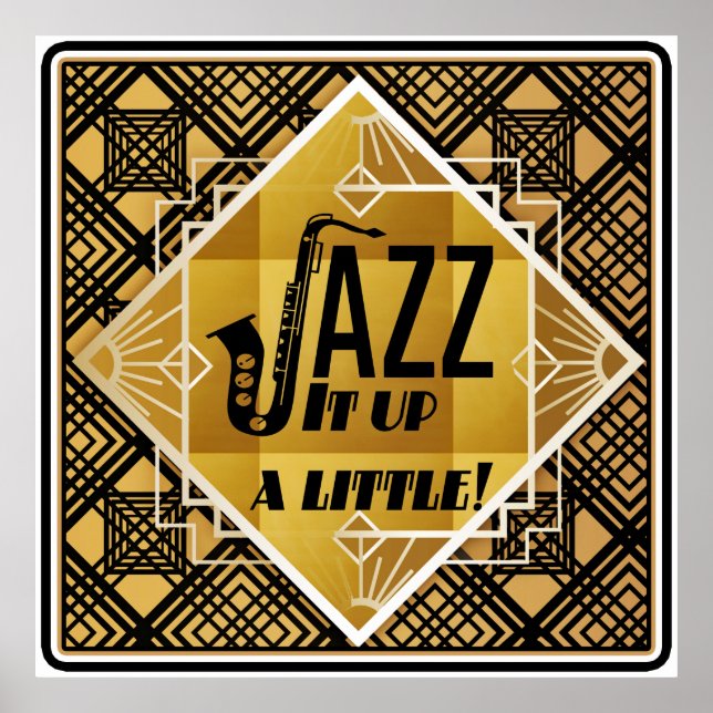 Affiche Art deco jazz saxophone black gold music (Devant)