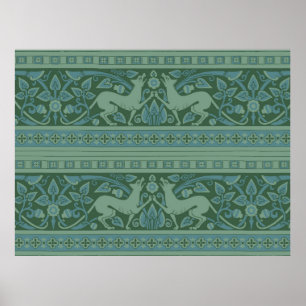 Affiche Art Deco Nouveau Chien Nature Botanique Antique
