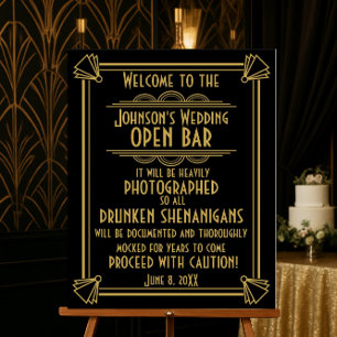 Affiche ART Deco Open bar signe pour le Gatsby Party des a