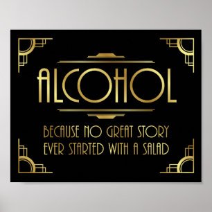 Affiche Art Deco Print GATSBY ALCOHOL Quote Sign