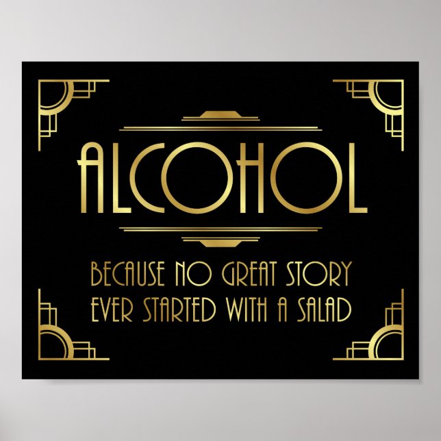 Affiche Art Deco Print GATSBY ALCOHOL Quote Sign (Devant)