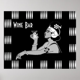 Affiche Art Déco Rayure Noir Blanc Vin Vintage