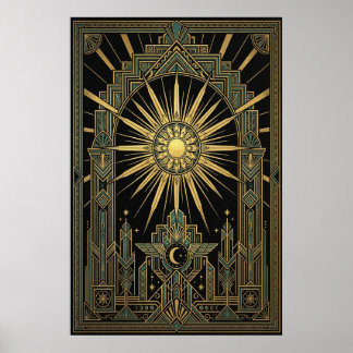 Affiche Art Déco Soleil et Lune Célestes | Géométr
