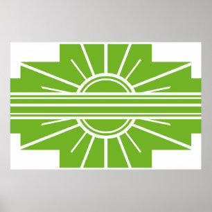 Affiche Art Deco Sunburst Pattern in White and Lime