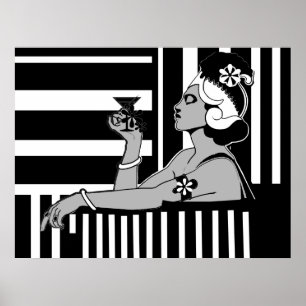 Affiche Art Déco Vintage Rayure Noir Blanc Grand F