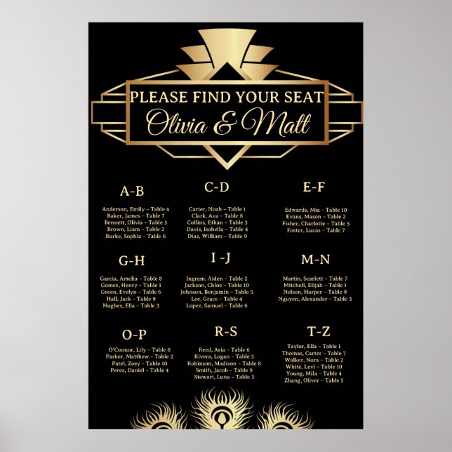 Affiche  Art Deco Wedding Alphabetical Seating  (Devant)