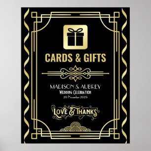 Affiche Art Deco Wedding Cards & Gifts Gold Black Sign