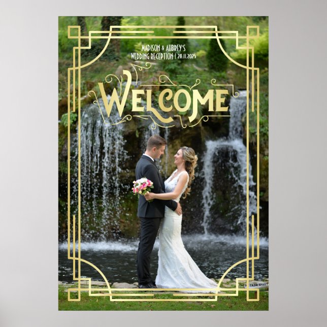 Affiche Art Deco Wedding Reception Your Photo Welcome Sign (Devant)