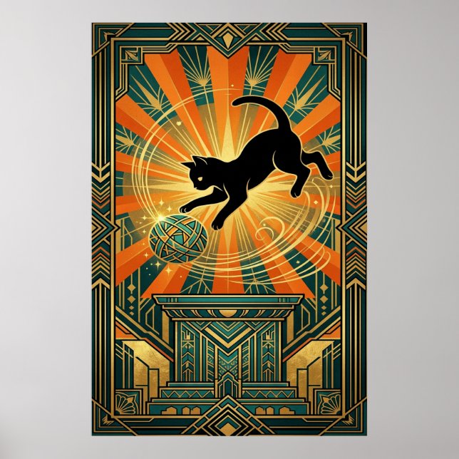 Affiche Art Deco Winged Mystical Cat Wall Art (Devant)