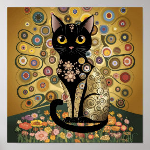 Affiche Art décoratif de chat noir dans le style de Gustav