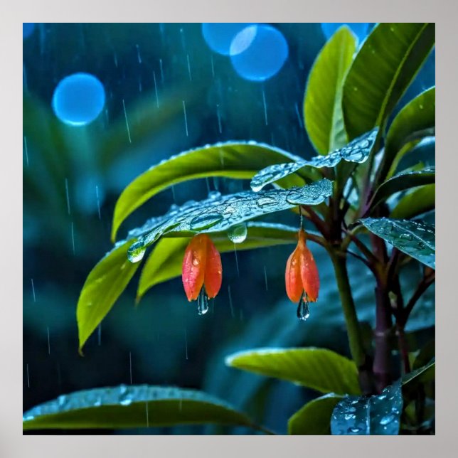 Affiche Art Décoratif - Pluie Sur Les Feuilles #2 (Devant)