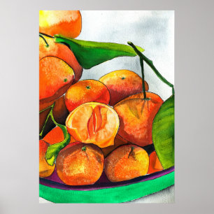 Affiche Art des fruits à l'aquarelle mandarin