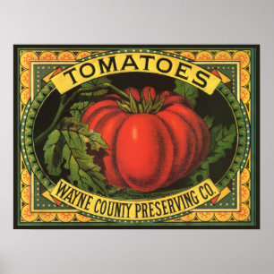 Affiche Art d'étiquette de caisse de fruits vintage, tomat