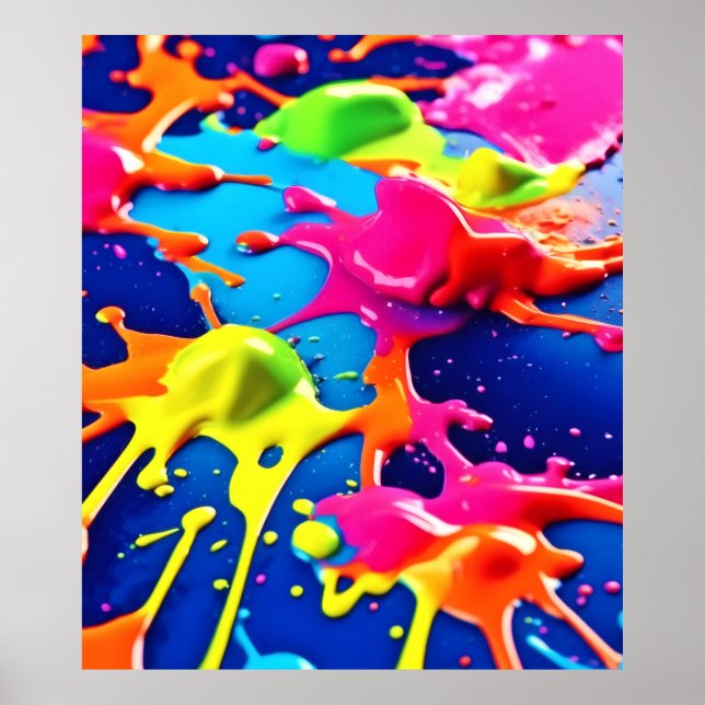 Affiche Art d'explosion de taches de peinture néon vif (Devant)