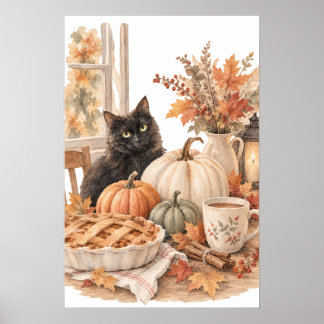 Affiche Art d'Halloween de citrouille de chat noir vintage