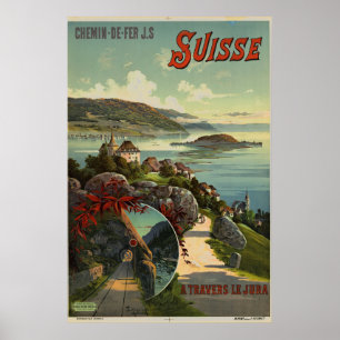 Affiche Art d'illustration de voyage en Suisse vintage