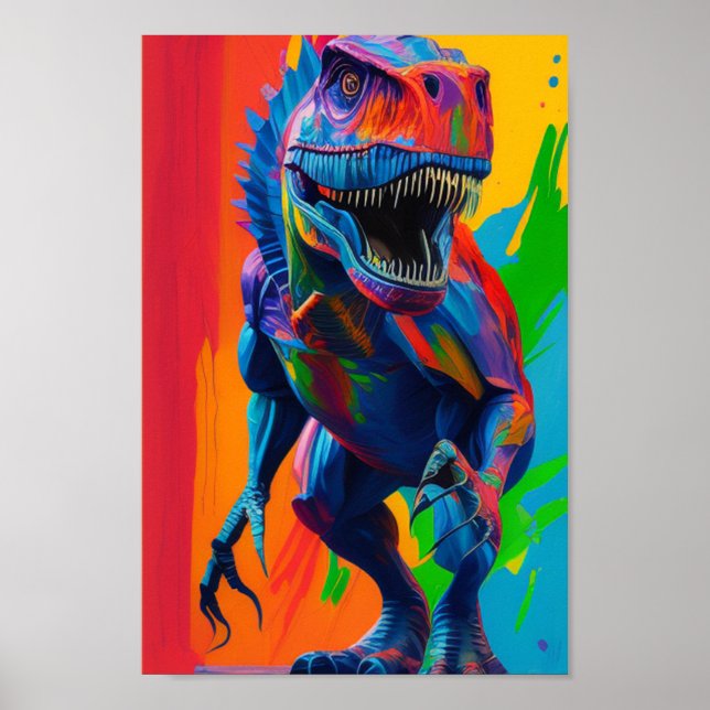 Affiche Art d'illustration Rainbow Dinosaur T-Rex (Devant)