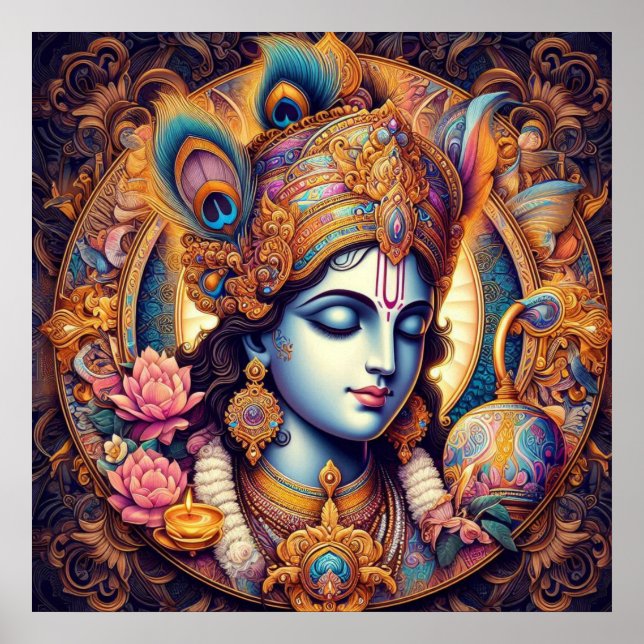 Affiche Art divin bleu Krishna (Devant)