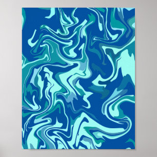 Affiche Art d'onde fluide Abstrait avec des rouleaux bleus