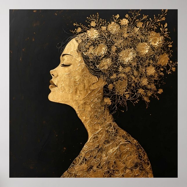 Affiche Art doré élégant du profil d'une femme (Devant)