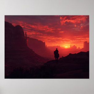Affiche Art dramatique de coucher de soleil western cowboy
