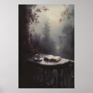 Affiche Art du balcon victorien maussade avec livre ouvert