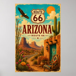 Affiche Art du cactus du désert de l'Arizona Route 66 vint