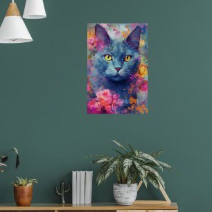 Affiche Art du chat bleu russe coloré