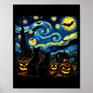 Affiche Art du ciel nocturne amateur de chat noir Hallowee