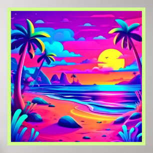 Affiche Art du coucher de soleil sur la plage de Neon