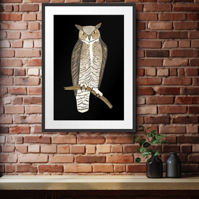 Affiche Art du dessin de la chouette à grande corne (Great Horned Owl Drawing Art Poster
)