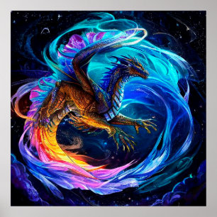 Affiche Art du dragon majestueux avec des tourbillons vibr