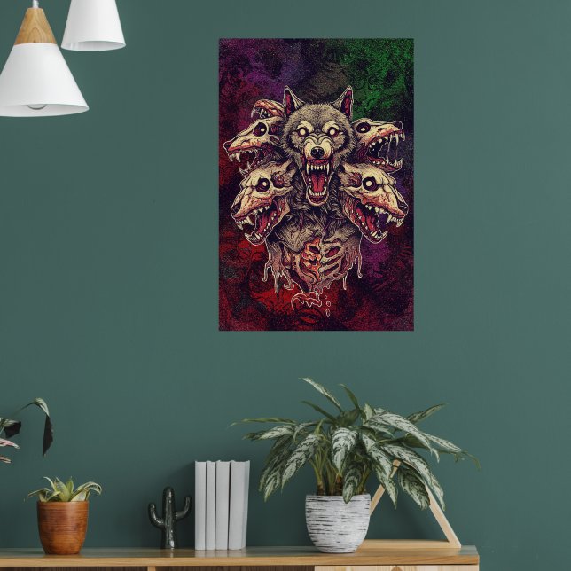 Affiche Art du loup démoniaque multi-tête sauvage (Salon 1)