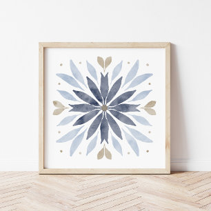 Affiche Art du mandala à l'aquarelle bleu bohème