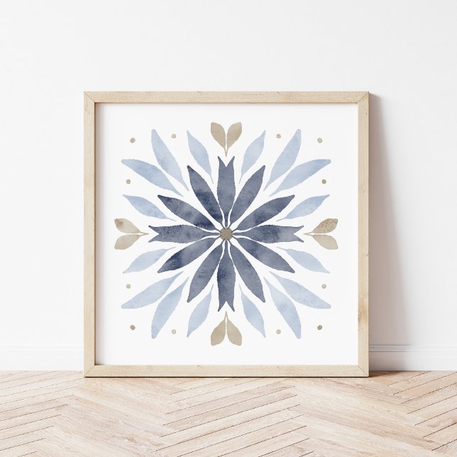 Affiche Art du mandala à l'aquarelle bleu bohème (Créateur téléchargé)