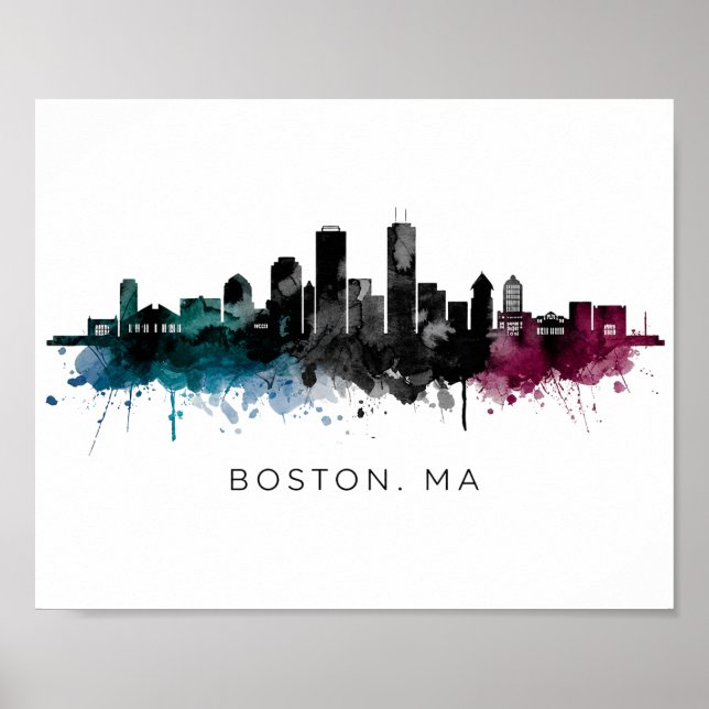 Affiche Art du Massachusetts | Aquarelle de la skyline de  (Devant)