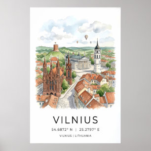 Affiche Art du mur de la ville de Vilnius - Skyline dessin
