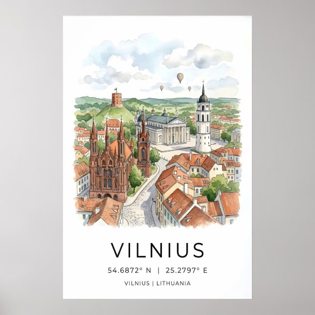Affiche Art du mur de la ville de Vilnius - Skyline dessin (Devant)