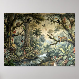 Affiche Art du paysage botanique et faune de la jungle vin