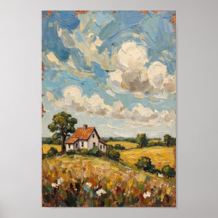 Affiche Art du paysage rural de ferme vintage