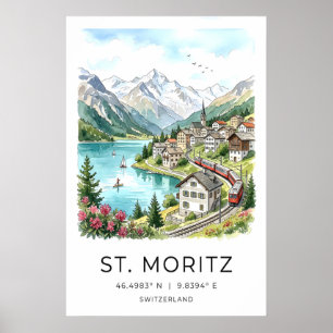 Affiche Art du paysage suisse St Moritz Aquarelle - Alpin