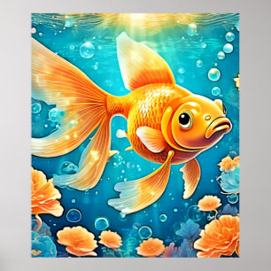 Affiche Art du poisson rouge sous-marin