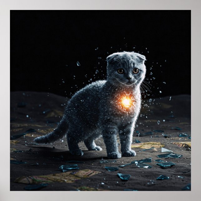 Affiche Art du Scottish Fold au cœur perdu (Devant)