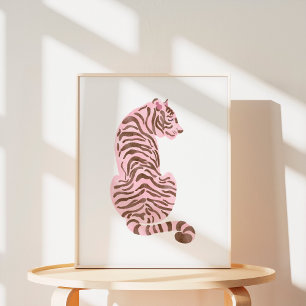 Affiche Art du tigre à l'aquarelle rose