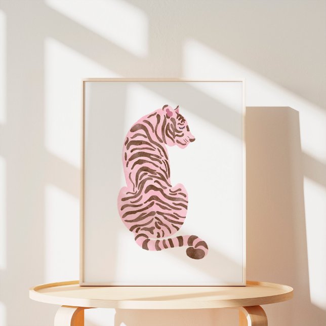 Affiche Art du tigre à l'aquarelle rose (Créateur téléchargé)