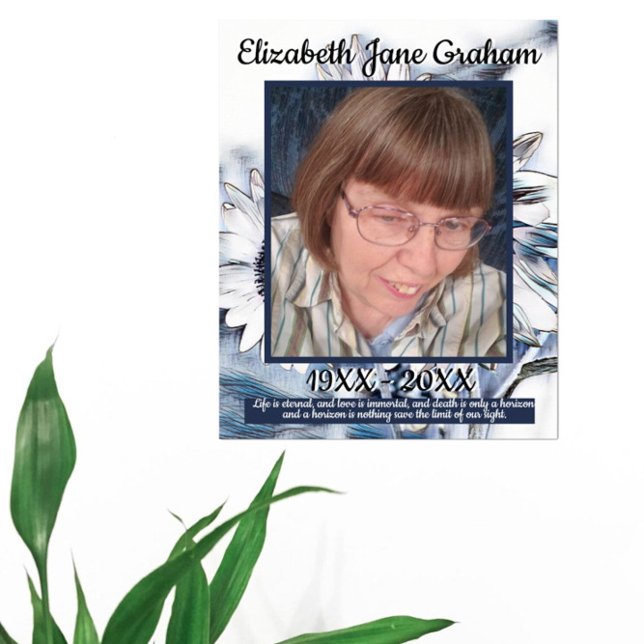 Affiche Art du tournesol bleu et blanc | Photo | Funéraill (Créateur téléchargé)